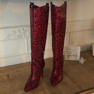 Vince Camuto Red snakeskin knee boots. Never worn